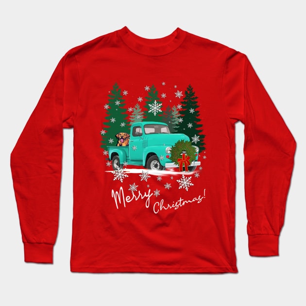 Merry Christmas Vintage Truck & Dog in Snow Long Sleeve T-Shirt by tamdevo1